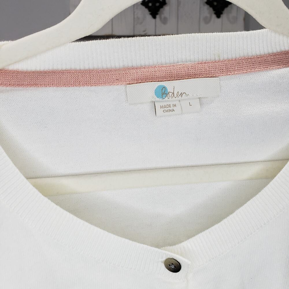 Boden Cream Button Cardigan Sweater Womens Large Classic Knit Soft EUC - Picture 3 of 4